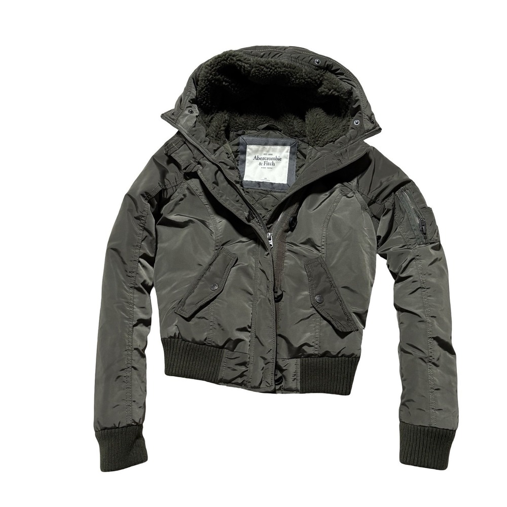 Vintage Y2K Abercrombie & Fitch Green Utility Bomber Jacket with Hood Size XS